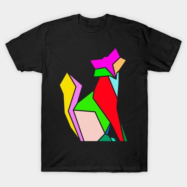 Geometric cat in bright colors. T-Shirt by Rebeldía Pura